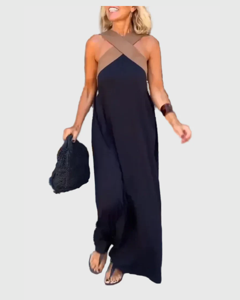 Frederikke - Elegant Maxi Dress With Crossover Neck