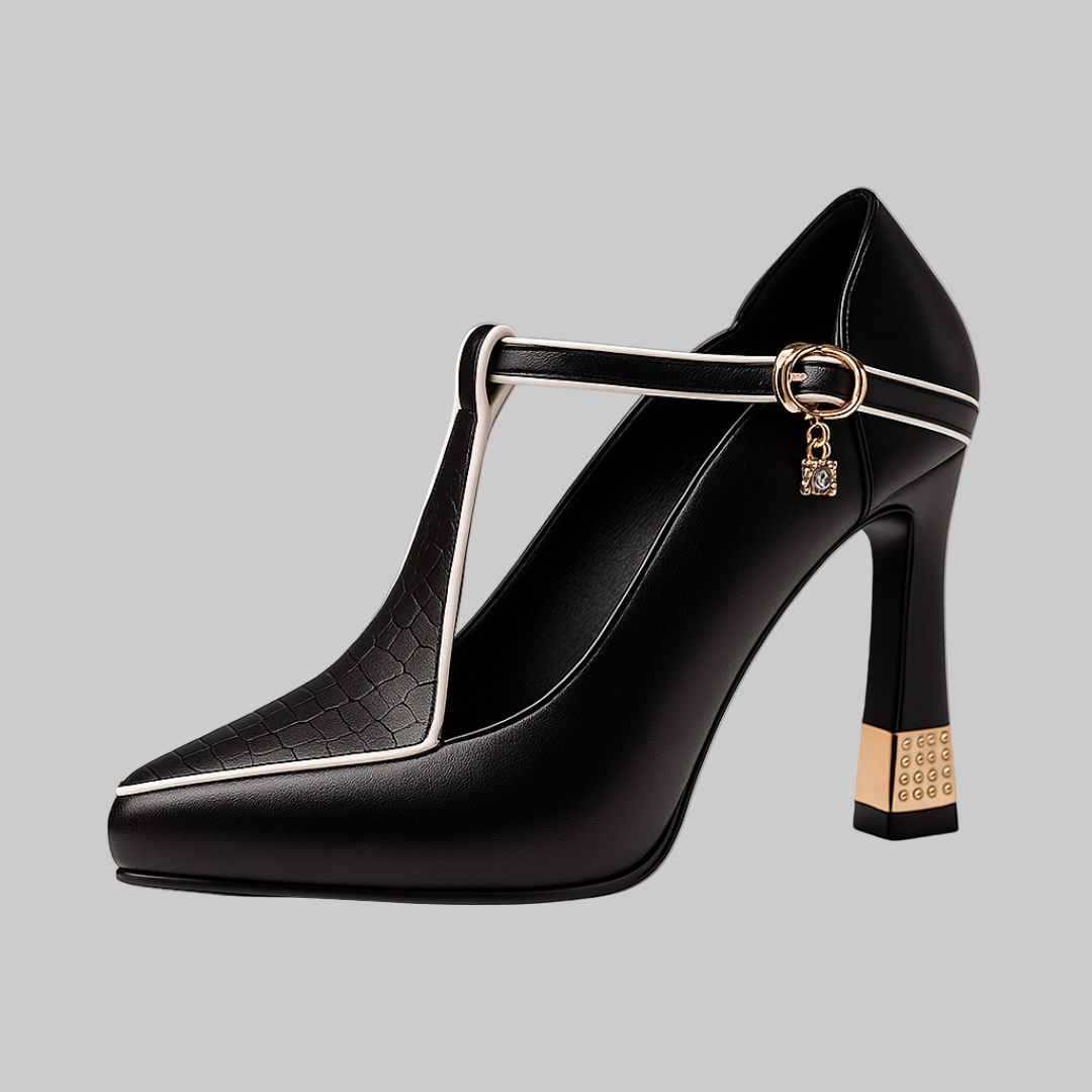 Avitia - T-Strap High Heel Pumps with Buckle