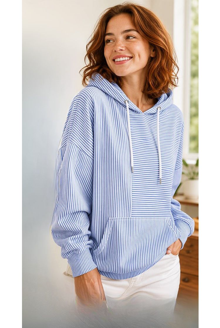 Nicoisuva - Striped Hoodie With Drawstring and Kangaroo Pocket