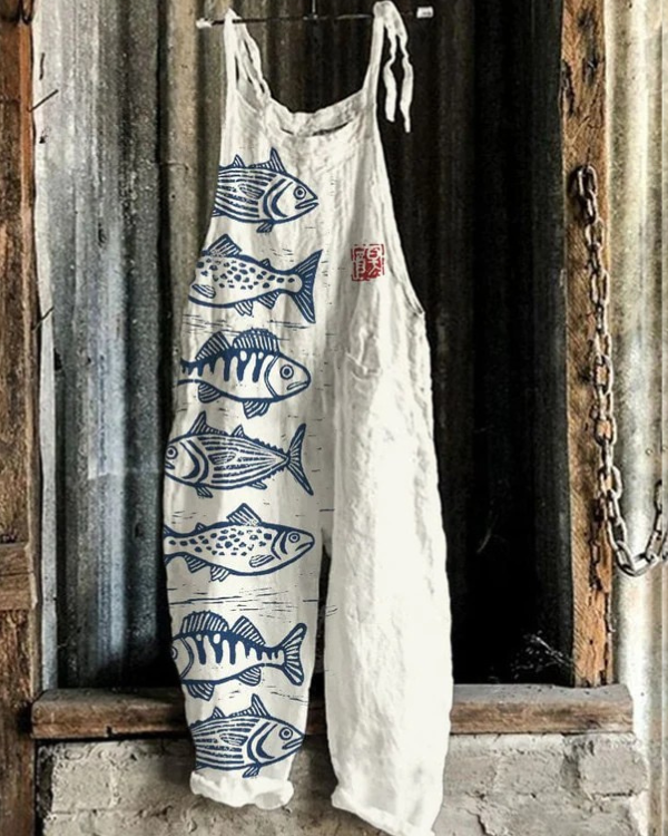 Afra - Vintage Jumpsuit With Fish Print