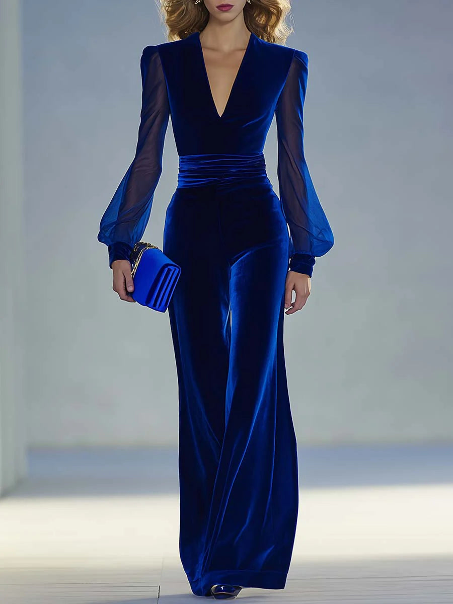 Cimona - V-Neck And Long Sleeve Jumpsuit