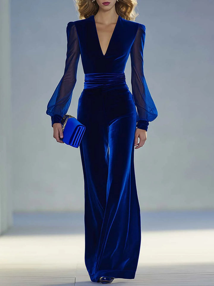 Cimona - V-Neck And Long Sleeve Jumpsuit