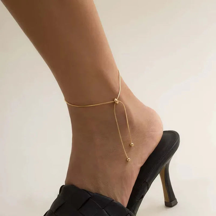Santina - Adjustable Anklet With Polished Snake Chain