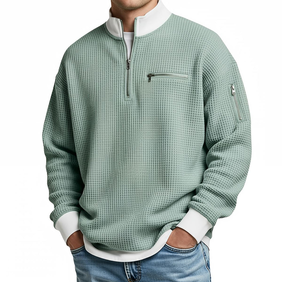 Osricen - Elegant Knit Sweater With Half Zip