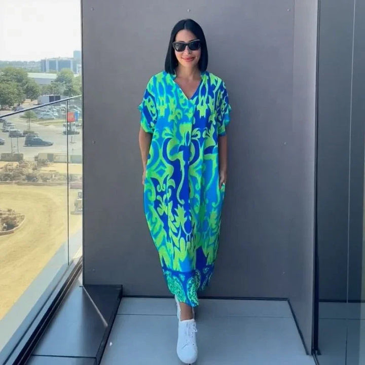 Gayathri - Chic Floral Print Maxi Dress With V-Neck