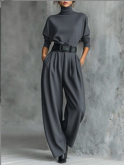 Melian - Turtleneck Wide Leg Belted Jumpsuit