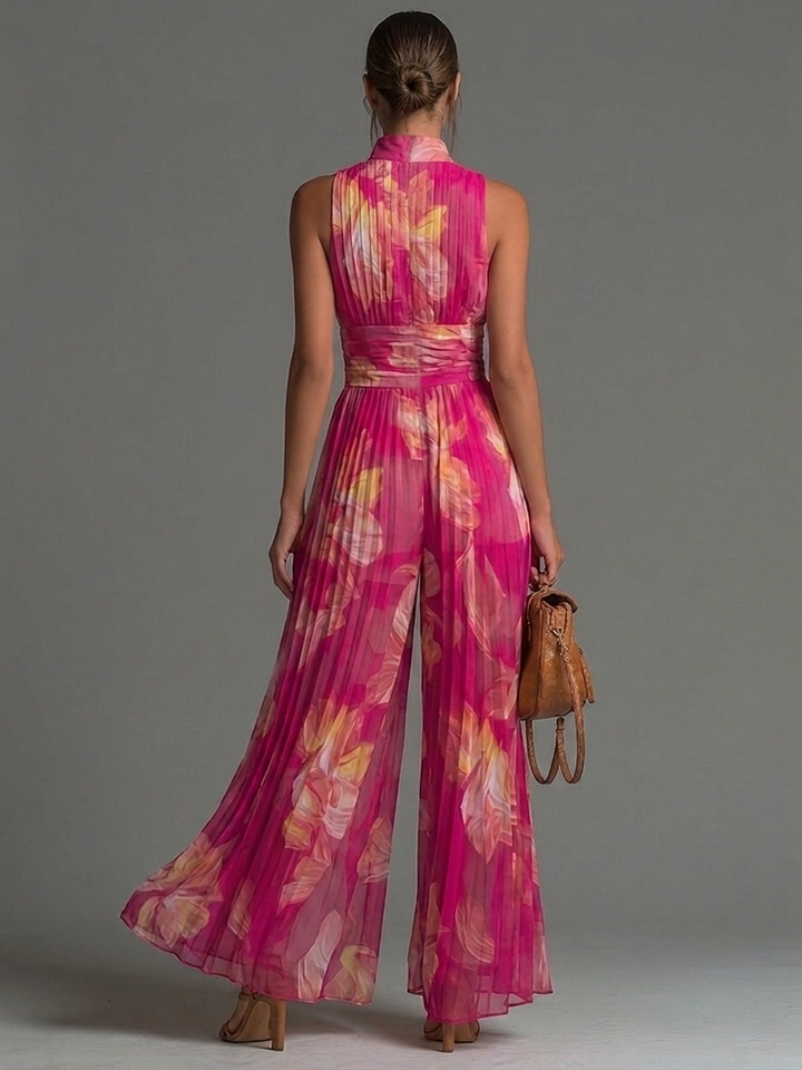 Sandria - Floral Print Zipper Jumpsuit