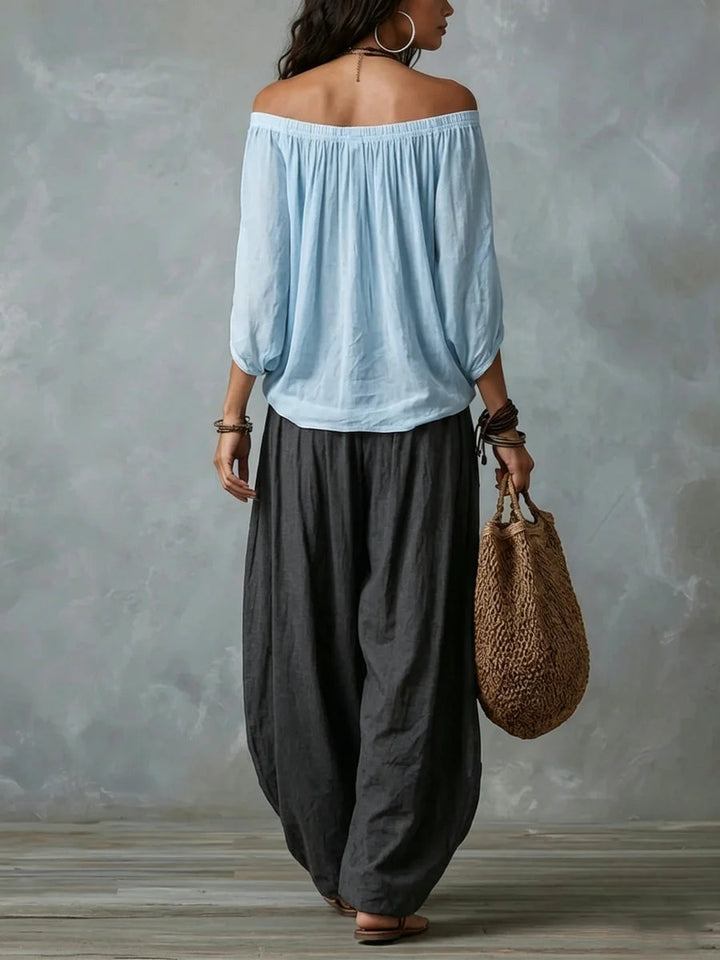 Joryna - Asymmetric Top And Wide Palazzo Pants Set