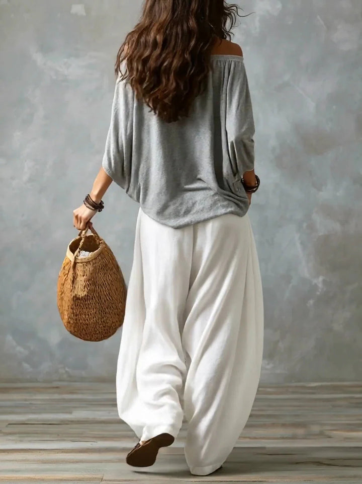 Joryna - Asymmetric Top And Wide Palazzo Pants Set