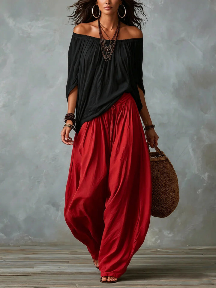 Joryna - Asymmetric Top And Wide Palazzo Pants Set