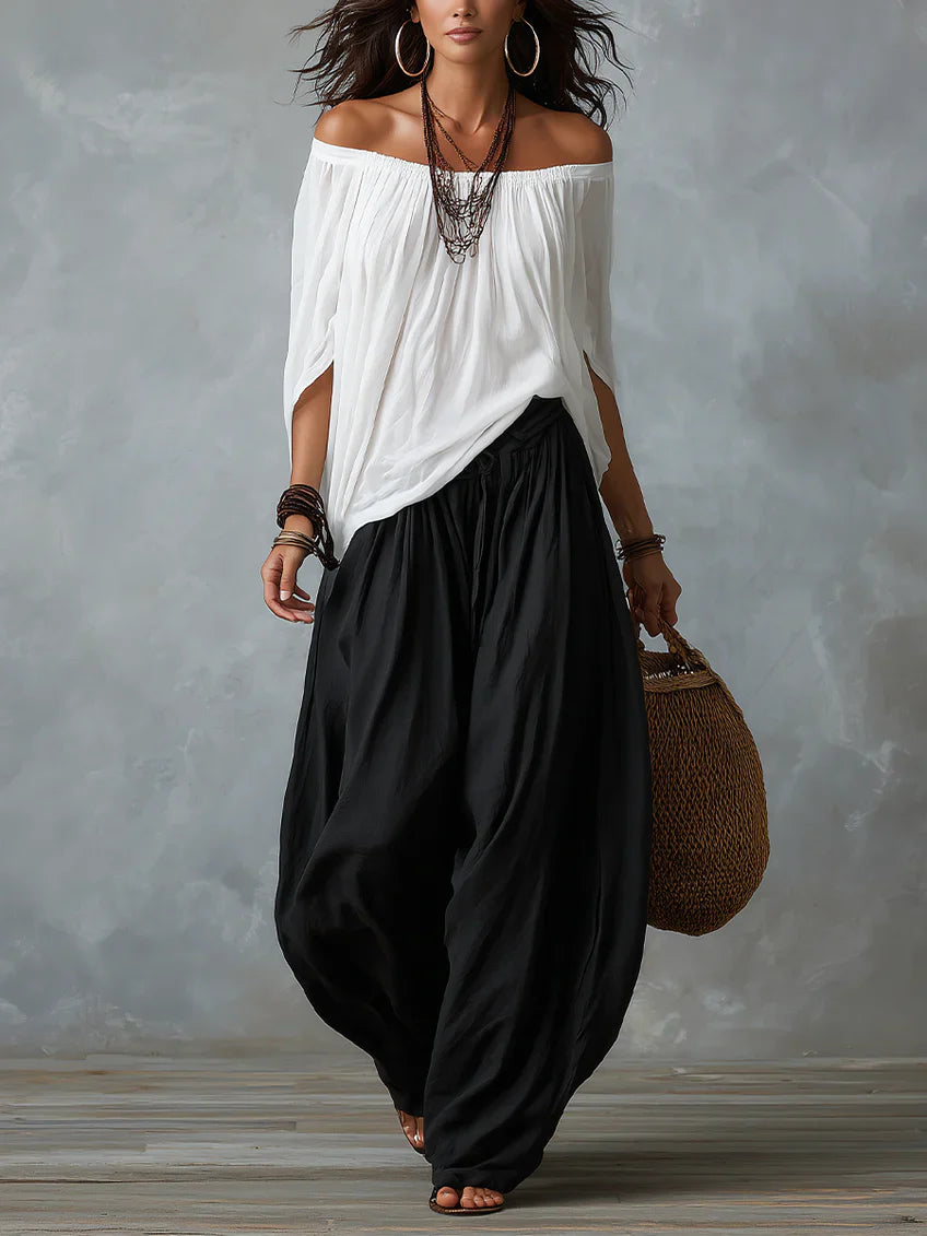 Joryna - Asymmetric Top And Wide Palazzo Pants Set