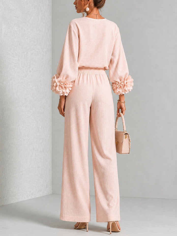 Renaella - Top and Pants Set With Floral Cuffs