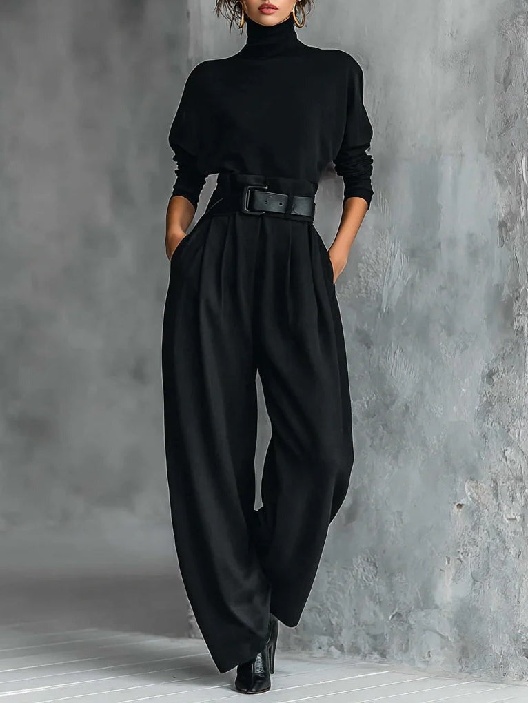 Melian - Turtleneck Wide Leg Belted Jumpsuit