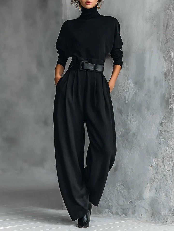 Melian - Turtleneck Wide Leg Belted Jumpsuit