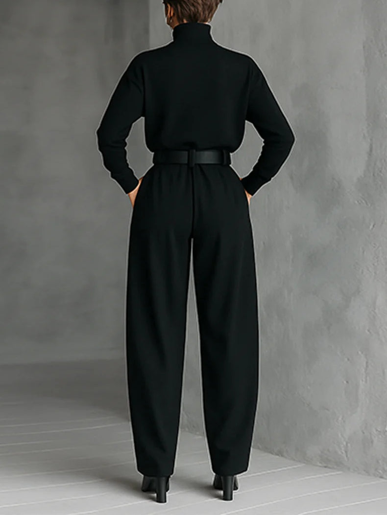 Melian - Turtleneck Wide Leg Belted Jumpsuit