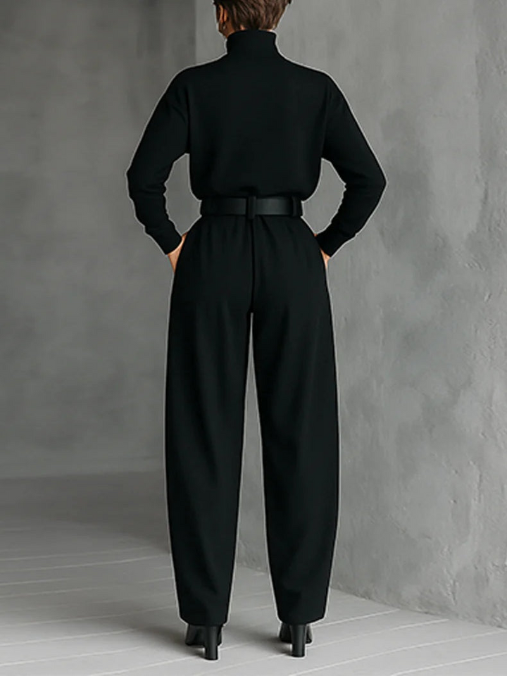 Melian - Turtleneck Wide Leg Belted Jumpsuit