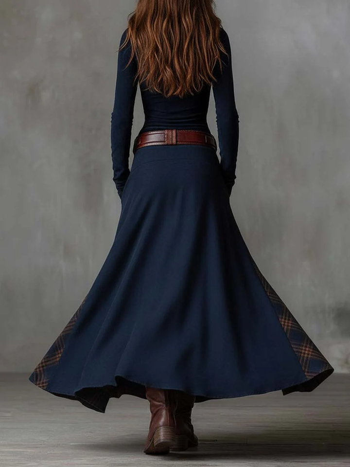 Eleza - Checked Suede Maxi Dress With Belt