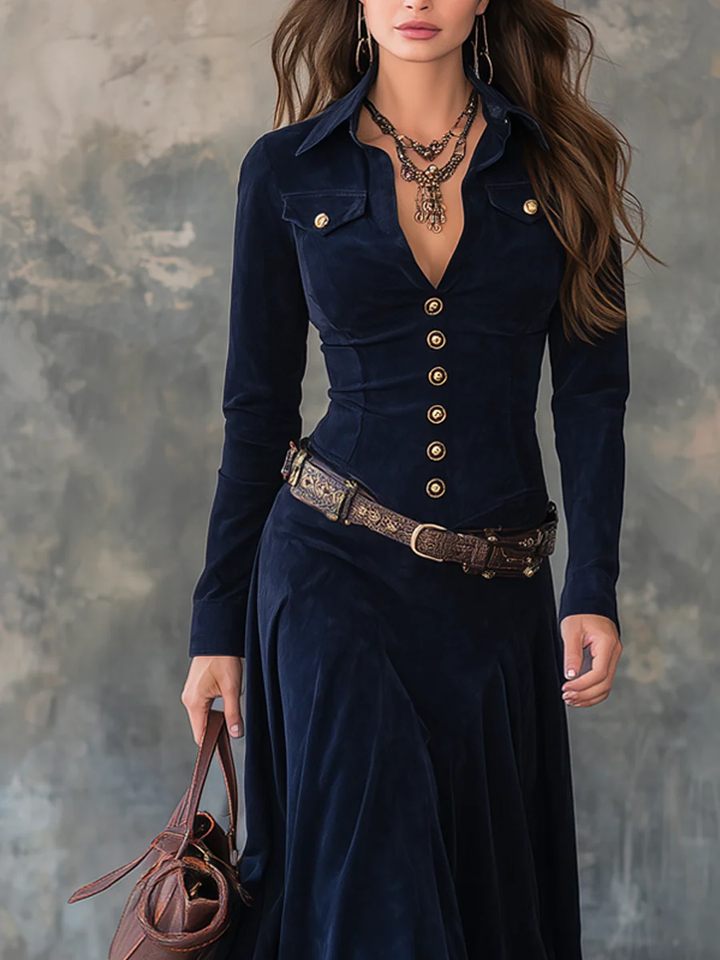 Jelissa - Suede Maxi Dress With Slit