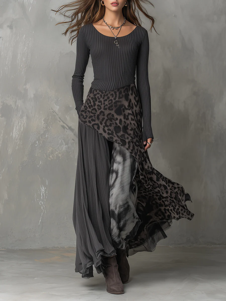 Nkem - Leopard Print Striped Maxi Dress
