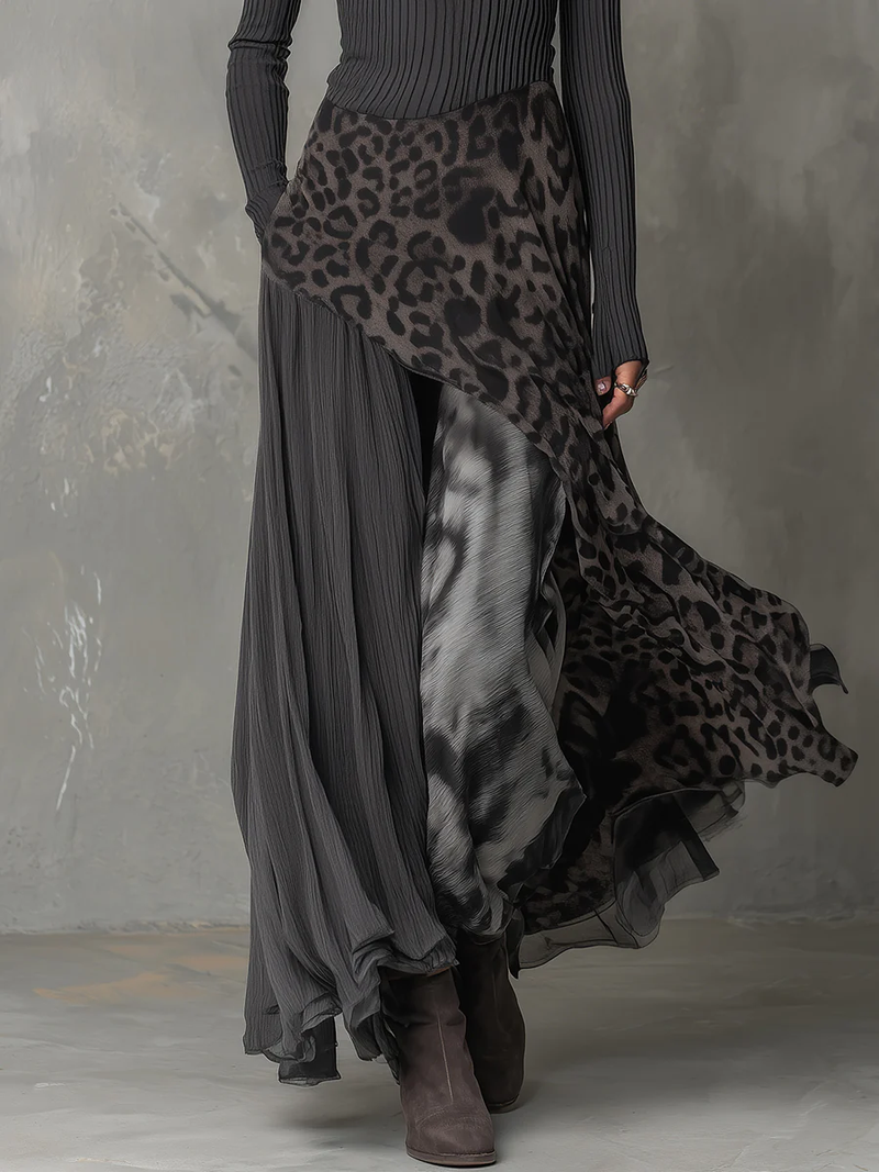 Nkem - Leopard Print Striped Maxi Dress