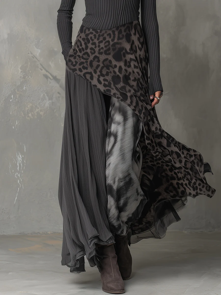Nkem - Leopard Print Striped Maxi Dress