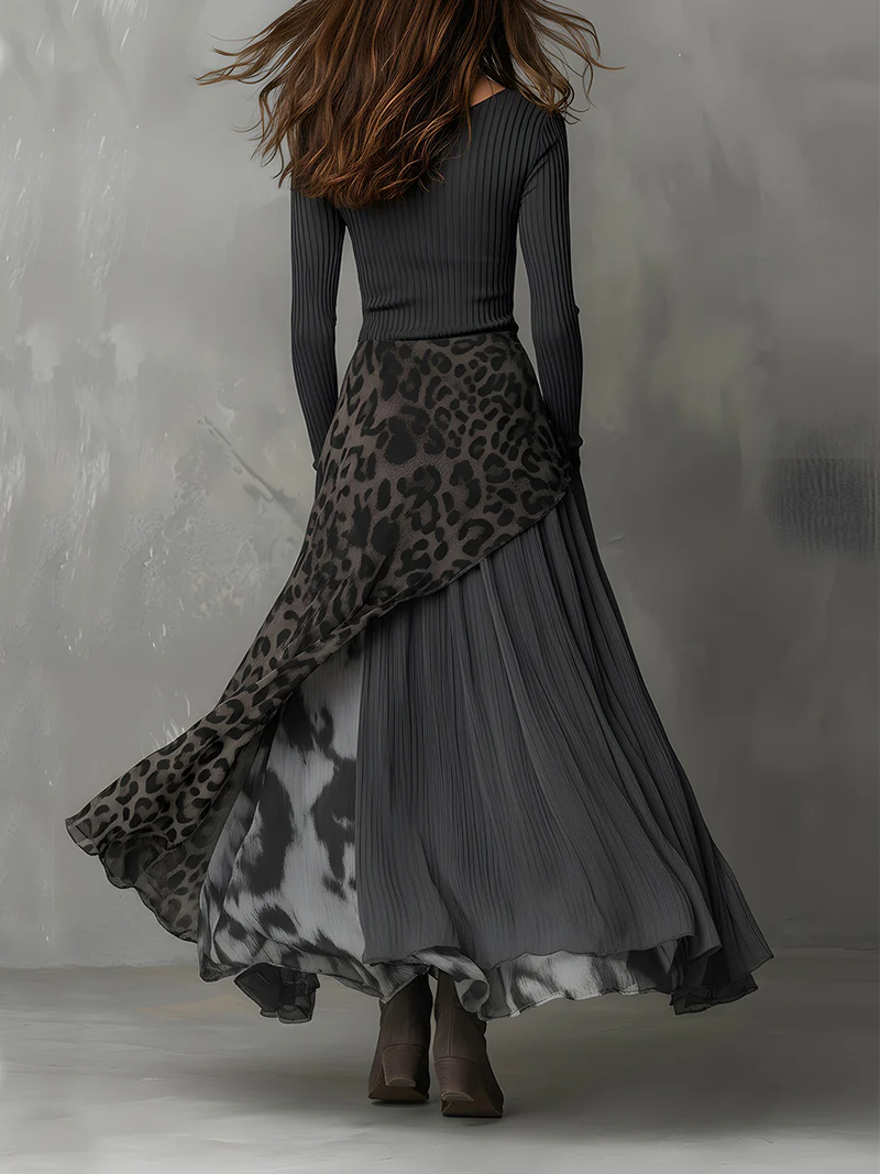 Nkem - Leopard Print Striped Maxi Dress