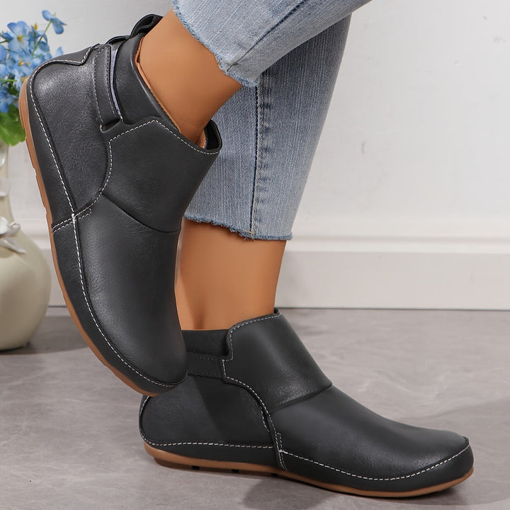 Elenya - Faux Leather Slip On Ankle Boots