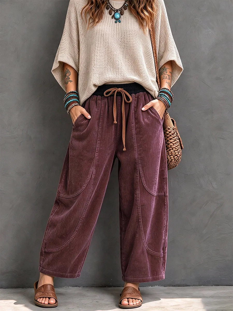 Serette - Casual Corduroy Pants With Elastic