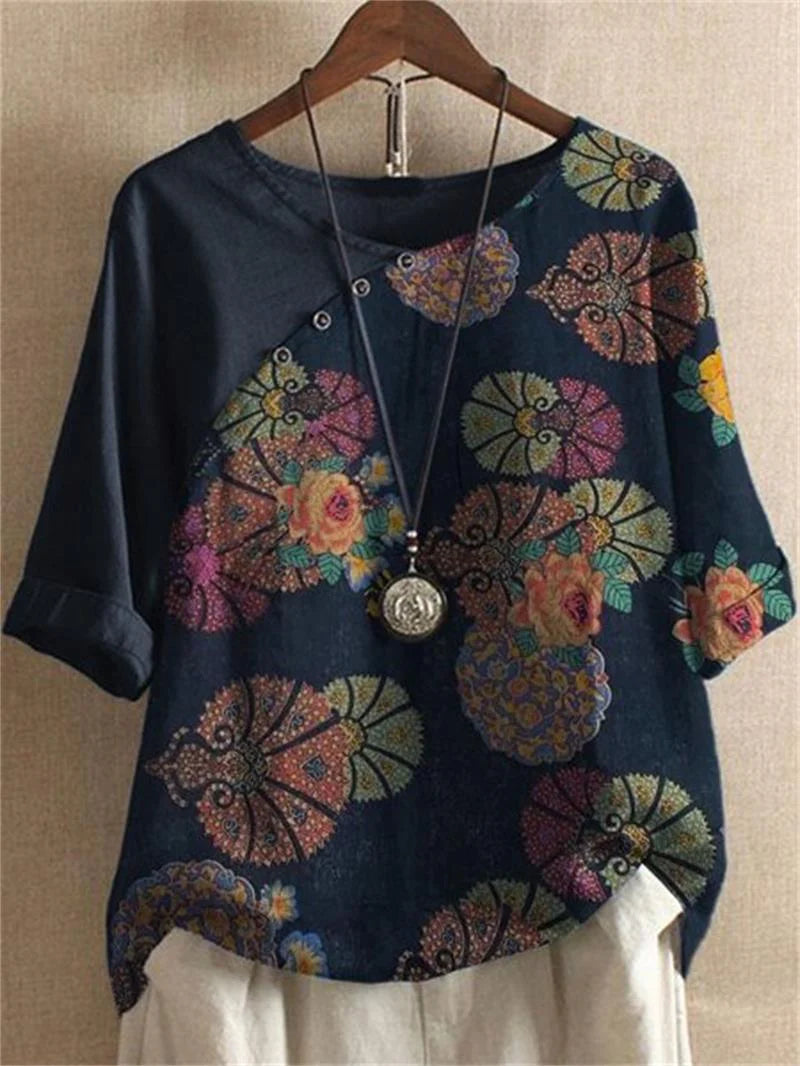 Hetty - Short Sleeve Button Down Floral T Shirt
