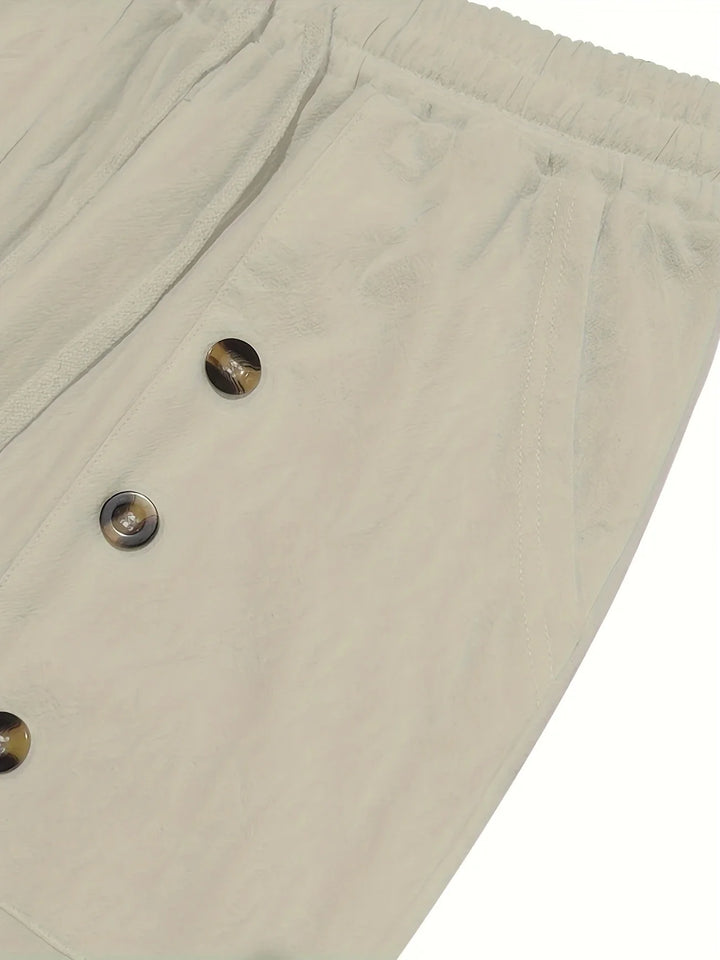 Beslan - Elegant Straight Leg Pants With Golden Buttons