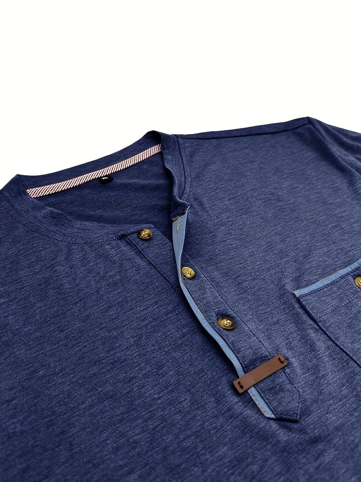 Saxon - Elegant Round Neck T Shirt With Pocket