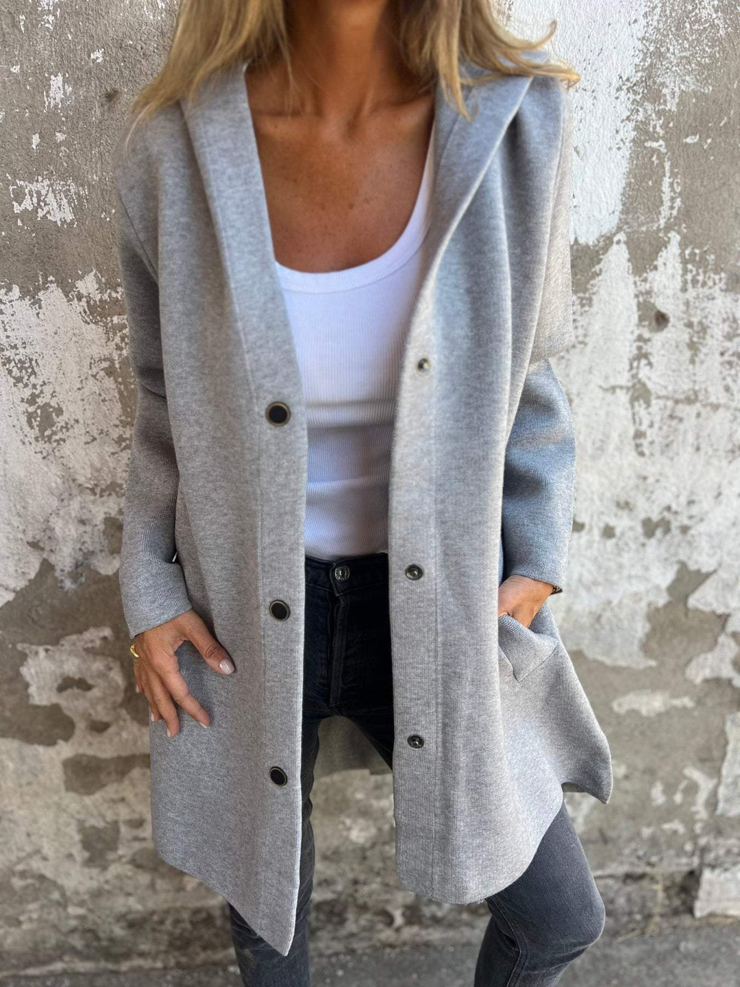 Isolde - Button-Front Cardigan with Hood