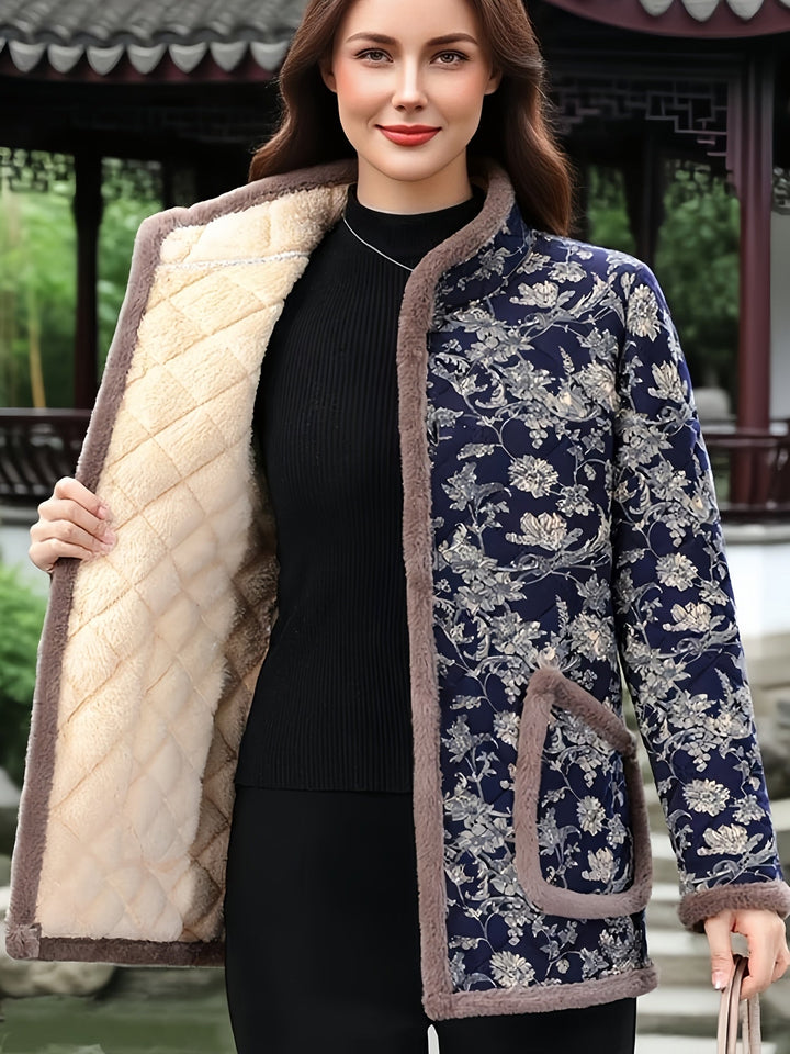 Silvea - Floral Winter Jacket With Button