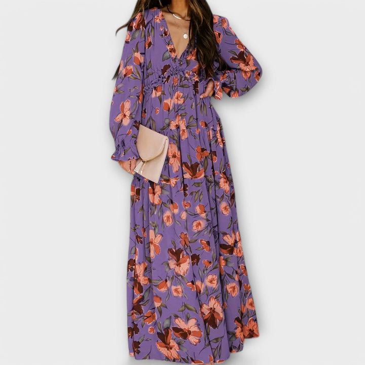 Lukrecija - Floral Print Maxi Dress With V-Neck