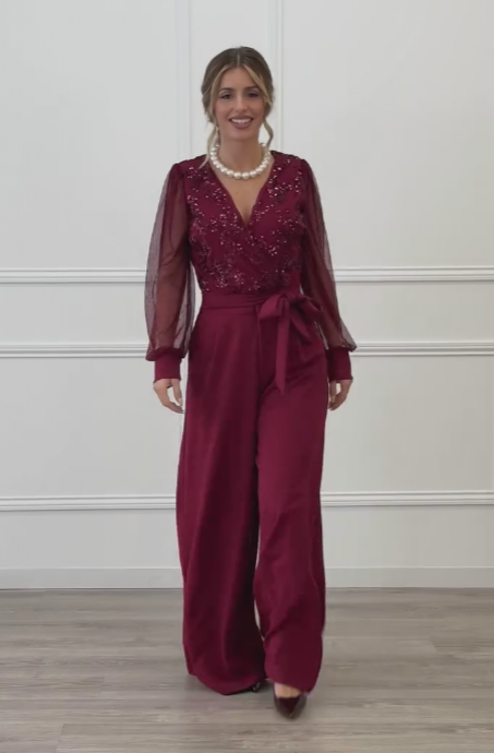 Meira - Mesh Long Sleeves Embellished Jumpsuit