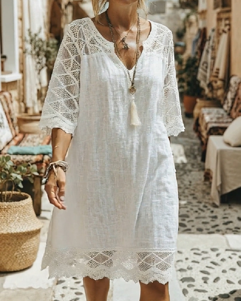 Kilina - V-neck Lace Patchwork Dress