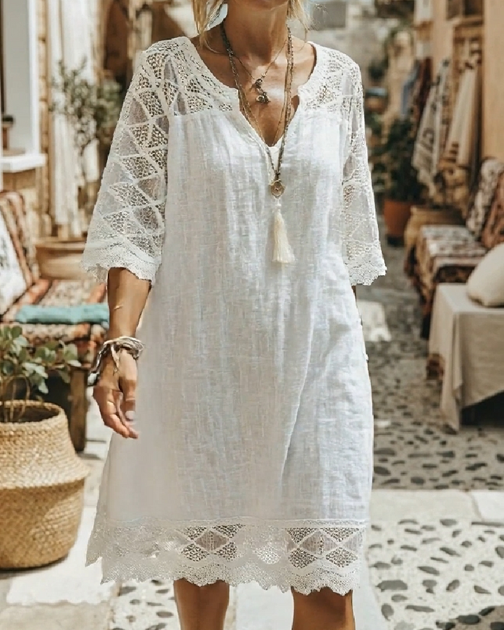 Kilina - V-neck Lace Patchwork Dress