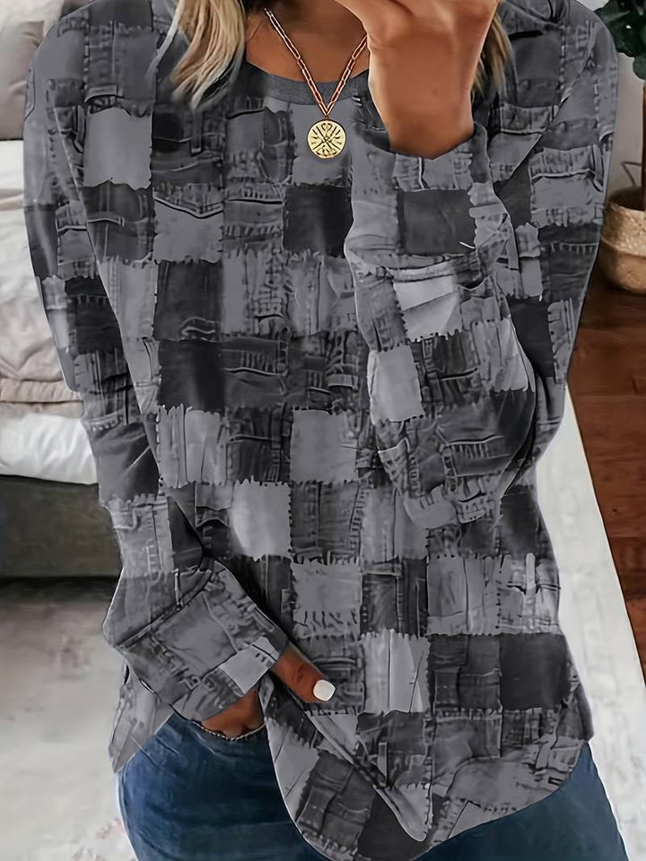 Talya - Casual Long Sleeve Top With Checkered Print