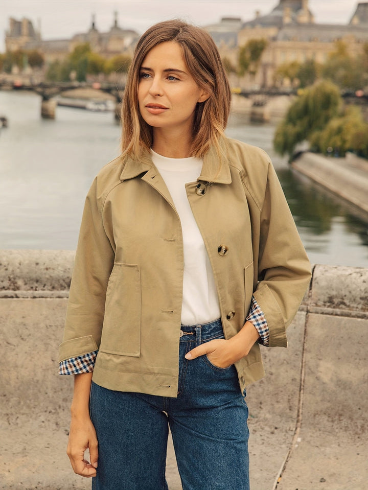 Zaraetta - Classic Collared Jacket With Button Front Closure