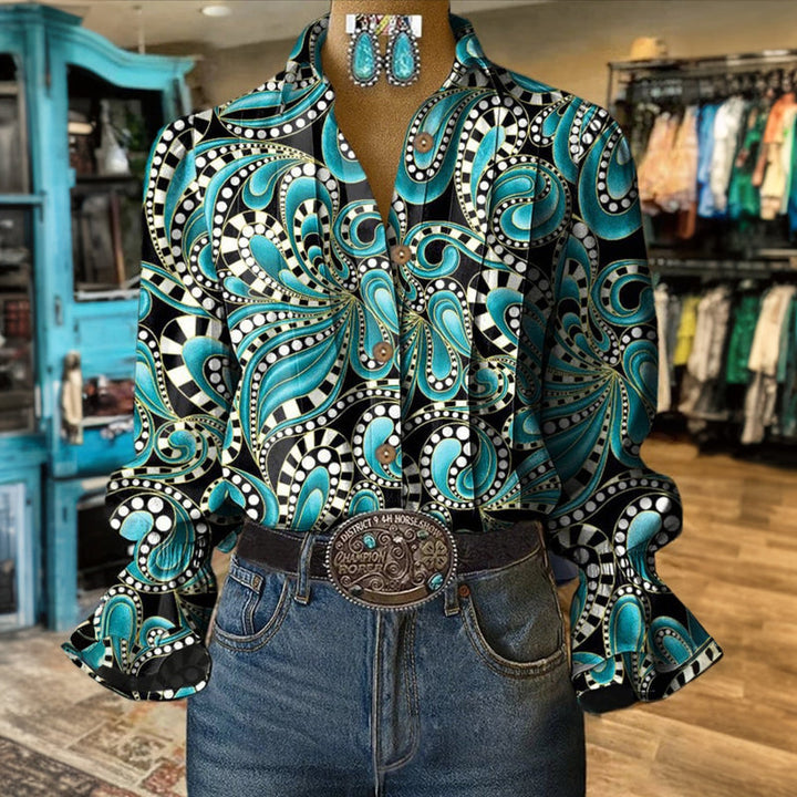 Visenya - Vintage Blouse With Abstract Print