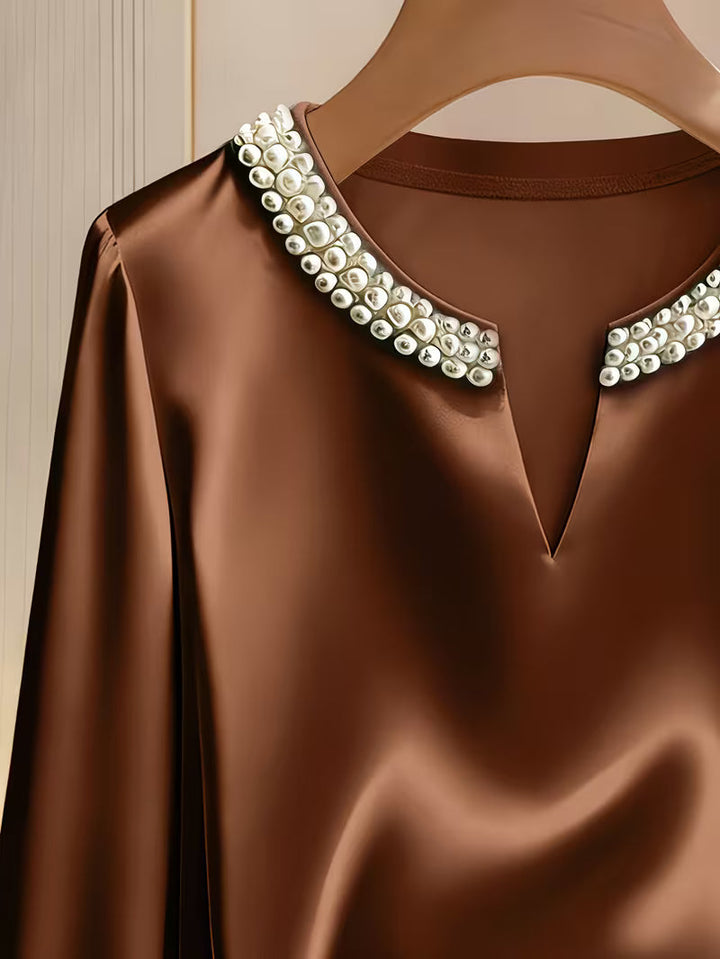 Avinaya - Elegant Long Sleeve Shirt With Round Neck Pearl