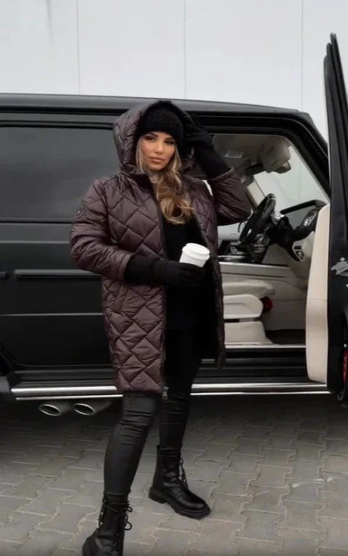 Nivelle - Long Hooded Zip-Up Quilted Coat