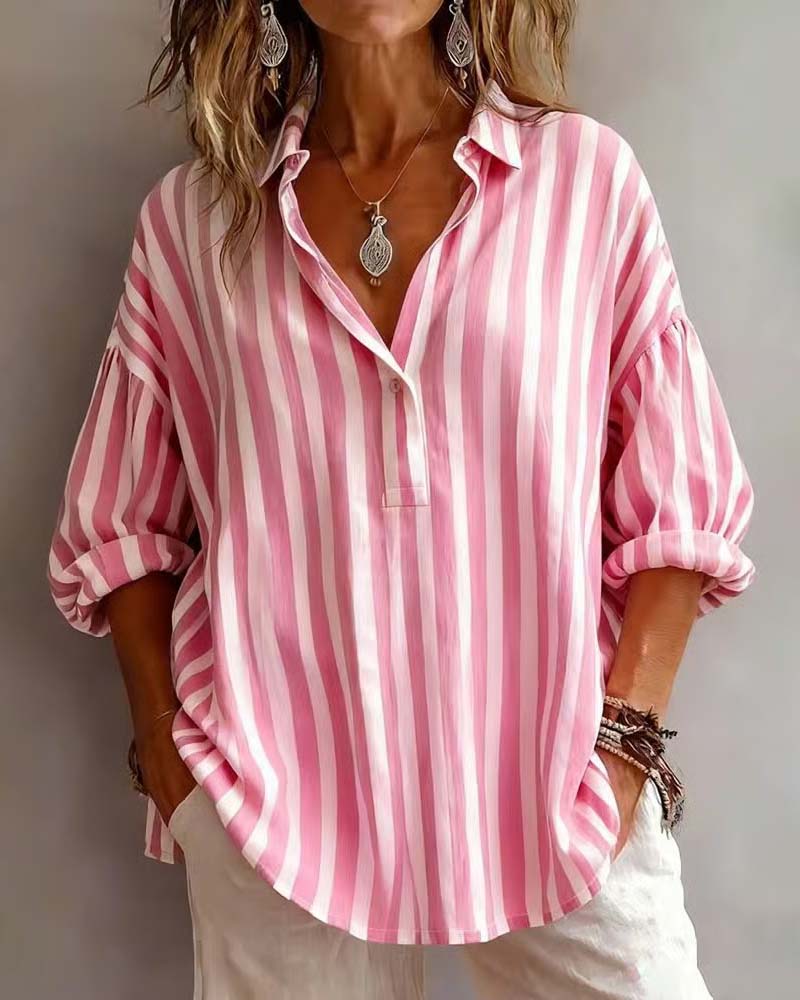 Jessy - Loose Striped Blouse with Collar