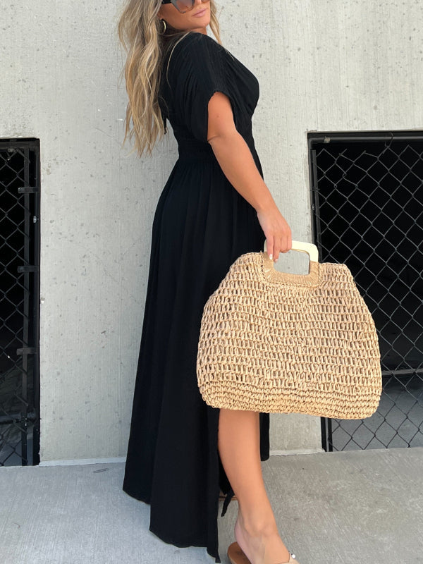 Neisya - Slit V-Neck Maxi Long Dress