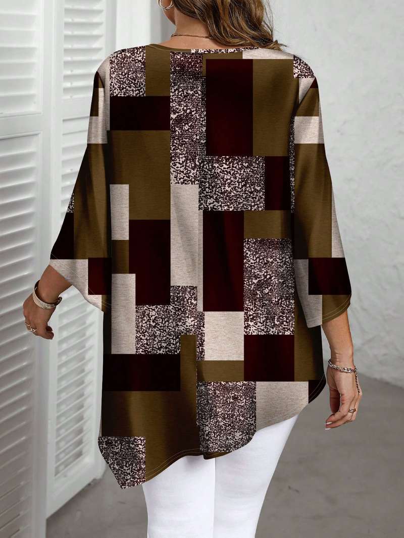 Nurit - Checkered Oversized Printed Blouse With Short Sleeve