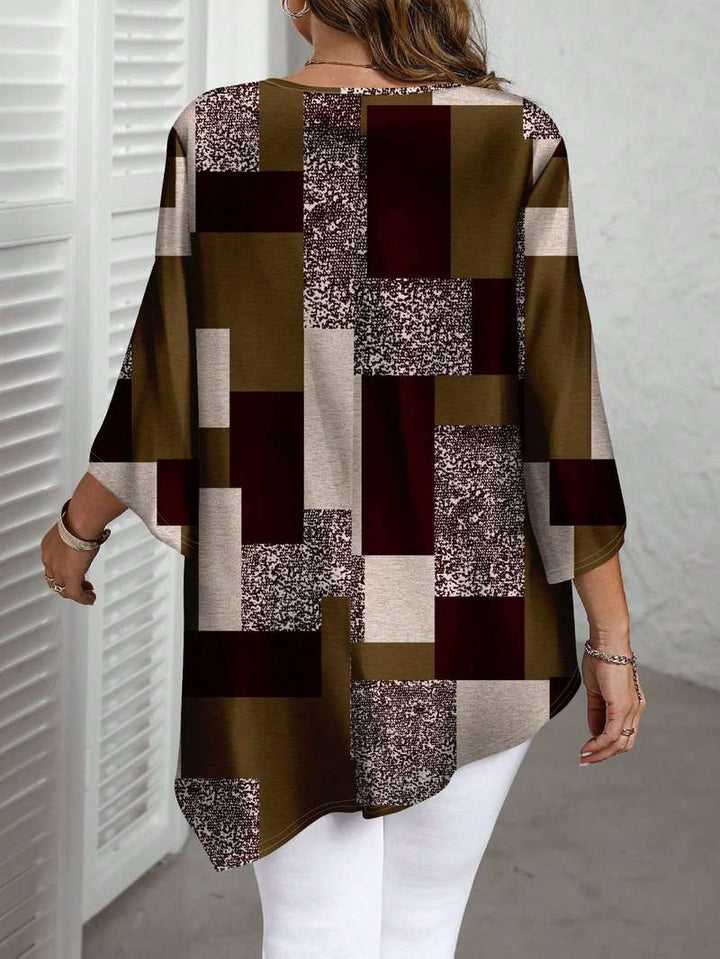 Nurit - Checkered Oversized Printed Blouse With Short Sleeve