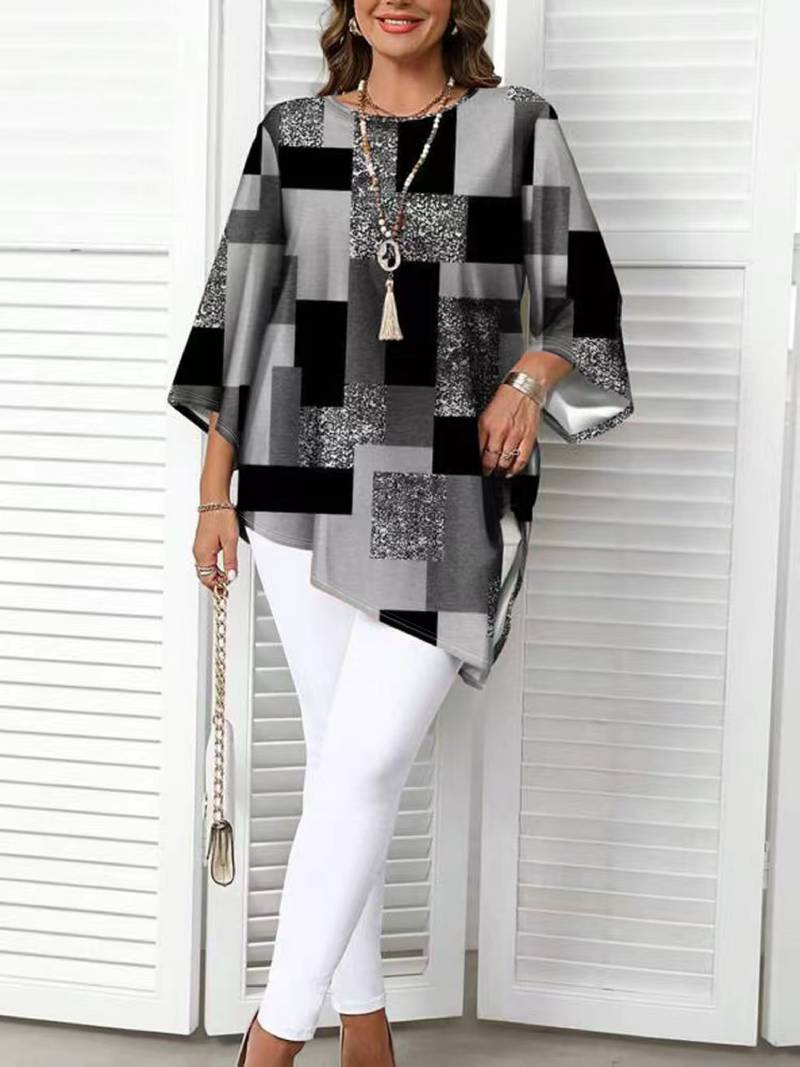 Nurit - Checkered Oversized Printed Blouse With Short Sleeve