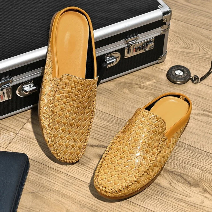 Efim - Casual Woven Pattern Leather Half Slippers