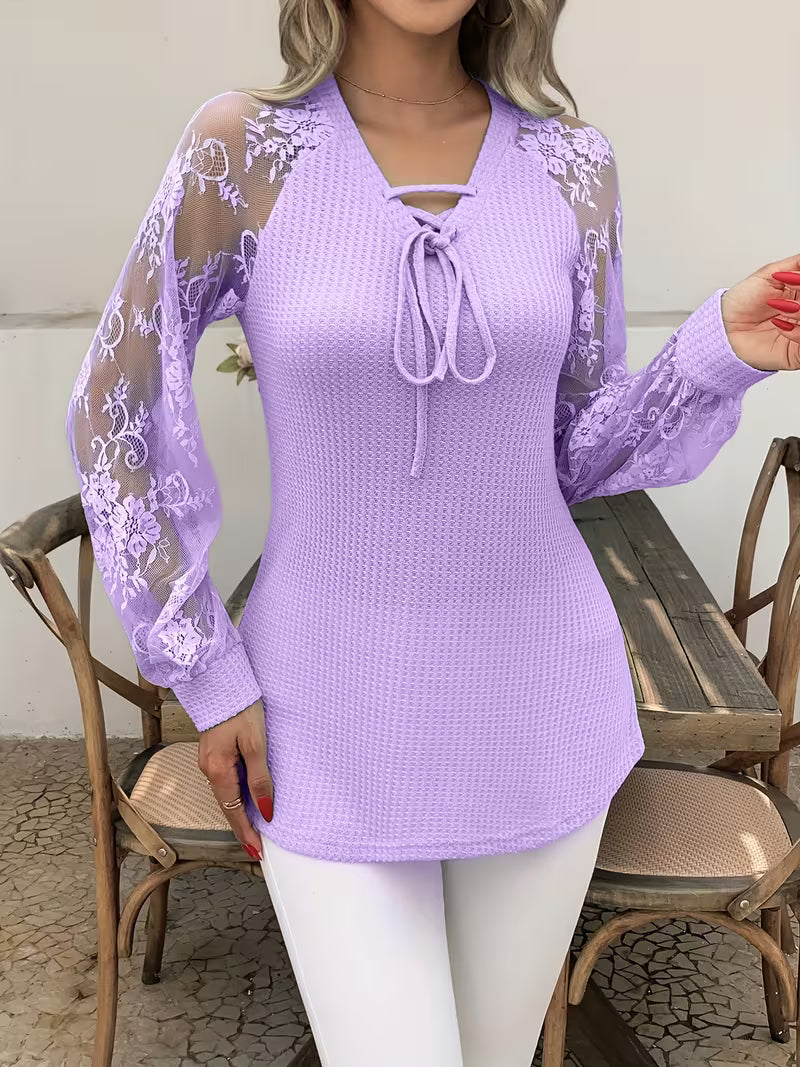 Wazina - Elegant Top With Semi Sheer Lace