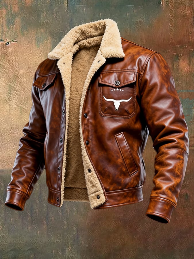 Watson - Vintage Leather Patchwork Plush Warm Jacket